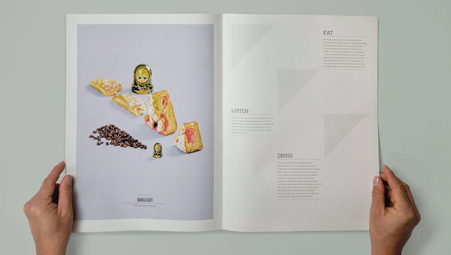 nojo brochure spread with babka design
